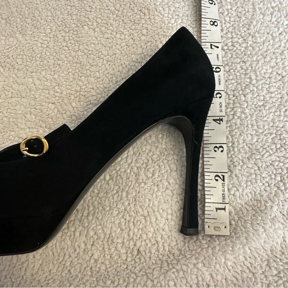 YSL Yves Saint Laurent Black Suede Platform Mary Jane Heels Shoes - Picture 6 of 16